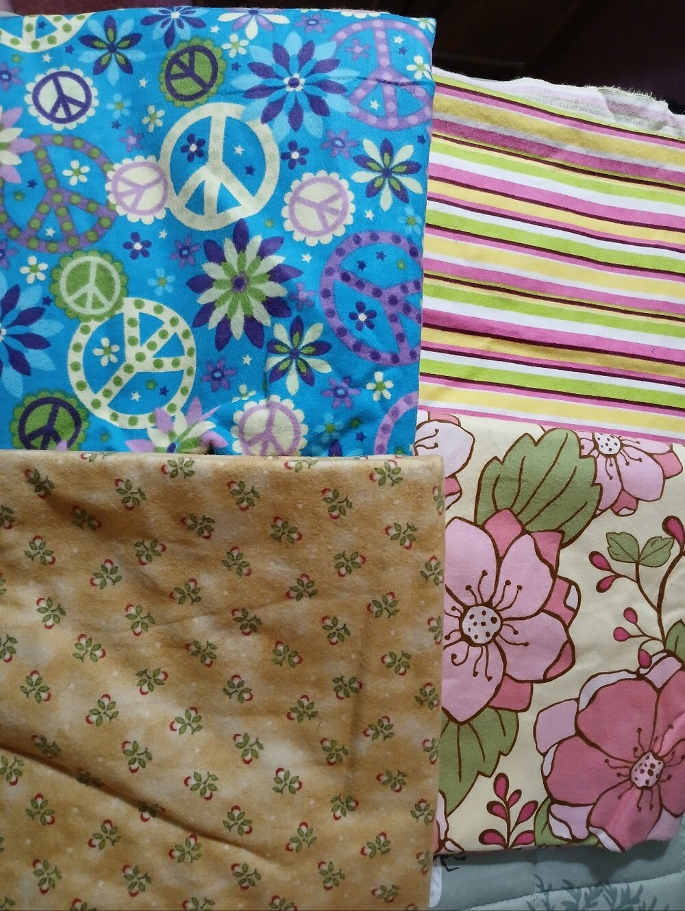 Lot of Flannel Fabric Remnants Peace Floral Winter